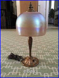 Louis Comfort TIFFANY Furnaces Gilt Bronze Footed Favrile Glass Lamp. Guaranteed