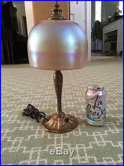 Louis Comfort TIFFANY Furnaces Gilt Bronze Footed Favrile Glass Lamp. Guaranteed