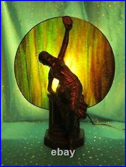 Lovely Art Deco GYPSY Lady Playing Tambourine With Vintage Slag Glass Shade