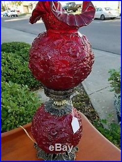 Lovely Gone with the Wind (GWTW) Fenton Ruby Red Poppy 3-Way 24 Lamp