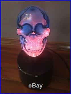 LumiSource Electra Blue Plasma Lighting Motion Art Glass SKULL 10 Accent Lamp