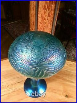 Lundberg Studios Blue Aurene Lamp and Art Glass Shade from Czechoslovakia