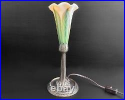 Lundberg Studios Pulled Feather Magnolia Art Glass Antique Style Bronze Lamp