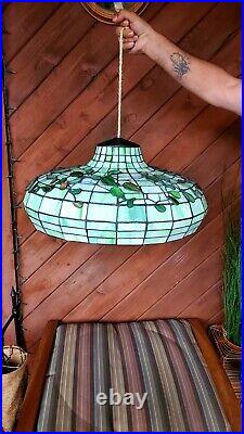 MASSIVE 21 Vintage Arts & Crafts Green Slag Glass Lamp Shade Hanging Lamp