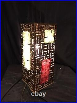 MCM Brutalist Chunky Glass Panel Metal Table Lamp (Multicolored)