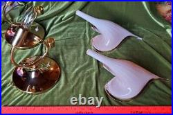 MID Century Calla Lily Blown Swung Glass Slip Shade Table Lamps