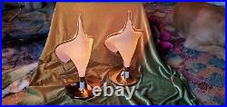 MID Century Calla Lily Blown Swung Glass Slip Shade Table Lamps