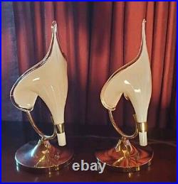 MID Century Calla Lily Blown Swung Glass Slip Shade Table Lamps