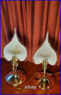 MID Century Calla Lily Blown Swung Glass Slip Shade Table Lamps