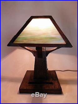 MISSION ARTS & CRAFTS STICKLEY HANDEL ERA OAK SLAG GLASS TABLE/DESK LAMP