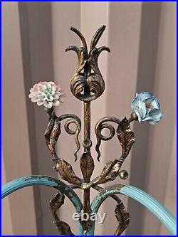 Marble Bronze Spanish Revival Telephone Table Lamp Art Glass Shades Reception