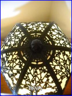 Marked Handel Lamp Base with 12 Panel Fancy Art Nouveau Slag Glass Shade
