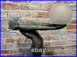 Max Le Verrier 1930s Fabulous Art Deco Lamp Nude Female withglass Globe