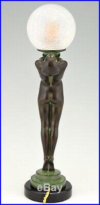 Max Le Verrier Carté Art Deco style lamp sculpture nude with globe marble base