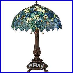 Meyda Tiffany Green Blue Stained Glass Art Bronze Nightfall Wisteria Table Lamp