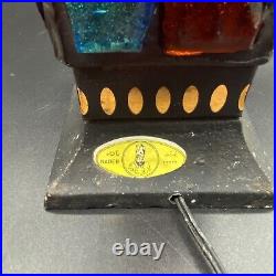 Mid-Century Chunk Glass Lamp, Nader Original MFG Sticker Brass Finial Art Light