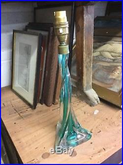Mid Century Italian Art Glass Turquoise Twist Table Lamp Base