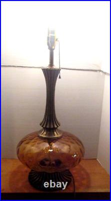 Mid-Century MURANO Italian Art Glass Amber Optic & Brass Table Lamp