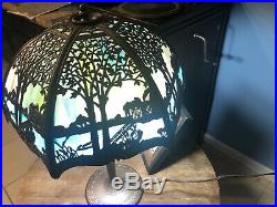 Miller Electric Table Lamp with 12 Panel Art Glass Shade 1920's