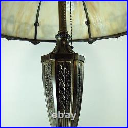 Miller Electric Table Lamp with Filigreed Eight-Panel Art Glass Shade 1920's