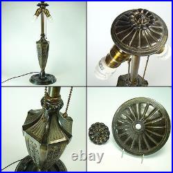 Miller Electric Table Lamp with Filigreed Eight-Panel Art Glass Shade 1920's