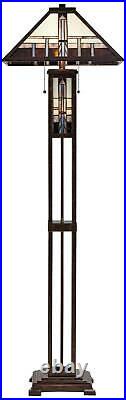 Mission Floor Lamp Art Deco Oiled Bronze Stained Glass For Living Room Reading