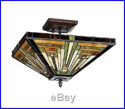 Mission Style Craftsmen Arts & Crafts Deco Semi Flush Stained Glass Ceiling Lamp