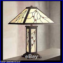 Mission Table Lamp 2 Light Plus Nightlight Lit Tiffany Style Stained Art Glass