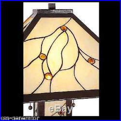 Mission Table Lamp 2 Light Plus Nightlight Lit Tiffany Style Stained Art Glass