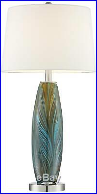 Modern Table Lamps Set of 2 Handcrafted Blue Brown Art Glass Living Room Bedroom