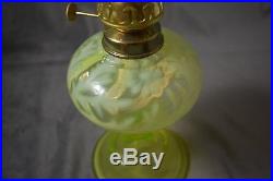 Mosser Glass Fern and Daisy Vaseline Opalescent Small Oil Lamp