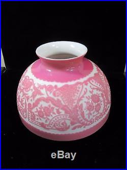 Mt. Washington Cameo Glass Oil Lamp Shade Pink & White Floral 1885-1895