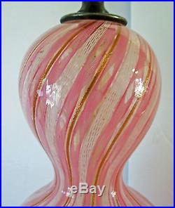 Murano Art Glass Pair Of Latticino Twisted Ribbon Zanfirico Lamps Fratelli Toso