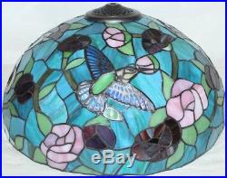 NEW Table Lamp Dale TIFFANY Antique Bronze Spring HUMMINGBIRD Art Glass Shade