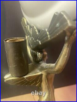 NUDE BRONZE ART DECO GLASS PLATE HOLDER LAMP 1937 LOEVSKY marked (no glass) RARE