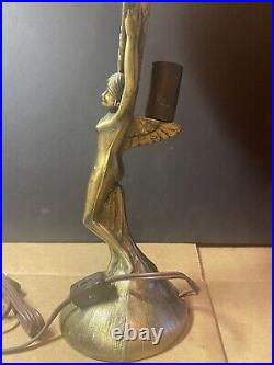 NUDE BRONZE ART DECO GLASS PLATE HOLDER LAMP 1937 LOEVSKY marked (no glass) RARE