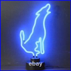 Neon sign sculpture Howling wolf Blue moon UL lamp light Southwest art glass
