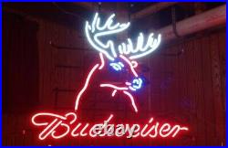 New Budweiser Deer 17x14 Light Lamp Neon Sign Real Glass Store Display Artwork