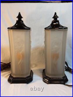 Nice Pair 1920s Tiffin U. S. Glass Co. Frosted Glass Lamps With LED Bulbs Working