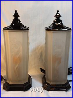 Nice Pair 1920s Tiffin U. S. Glass Co. Frosted Glass Lamps With LED Bulbs Working