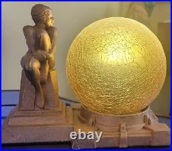 Nude Electric Boudoir Lamp with Glass Cracle Amber Ball Shade Globe Art Deco