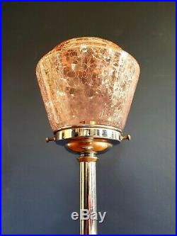 ORIGINAL 1930s ART DECO LAMP TABLE DESK LAMP CHROME STEM GLASS GLOBE SHADE RARE