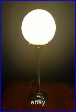 ORIGINAL 1930s ART DECO TABLE DESK LAMP. BRASS STICK LAMP STEM. GLOBE GLASS SHADE