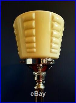 ORIGINAL 1930s ART DECO TABLE DESK LAMP CHROME STEM. GLASS GLOBE SHADE