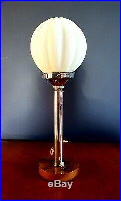 ORIGINAL 1930s ART DECO TABLE DESK LAMP CHROME STEM ICONIC GLOBE GLASS SHADE