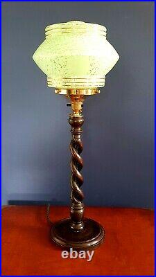 ORIGINAL 1930s ART DECO TABLE DESK LAMP. OPEN BARLEY TWIST STEM. GLOBE SHADE