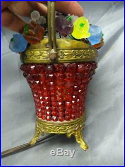 Old Antique Czechoslovakian Art Deco Glass Beaded Fruit Flowers Lamp Light Brass