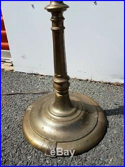 Old Art Deco Steampunk Brass Candelabra Floor Lamp Milk Glass Torchiere Trilite