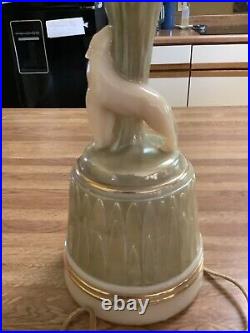 Old Original Art Deco Nude Woman With Dog Figurine Alacite Aladdin Lamp