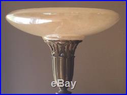 Old Vtg Antique Gold Lustre Floor Lamp Torchiere Glass Shade Art Deco Nouveau
